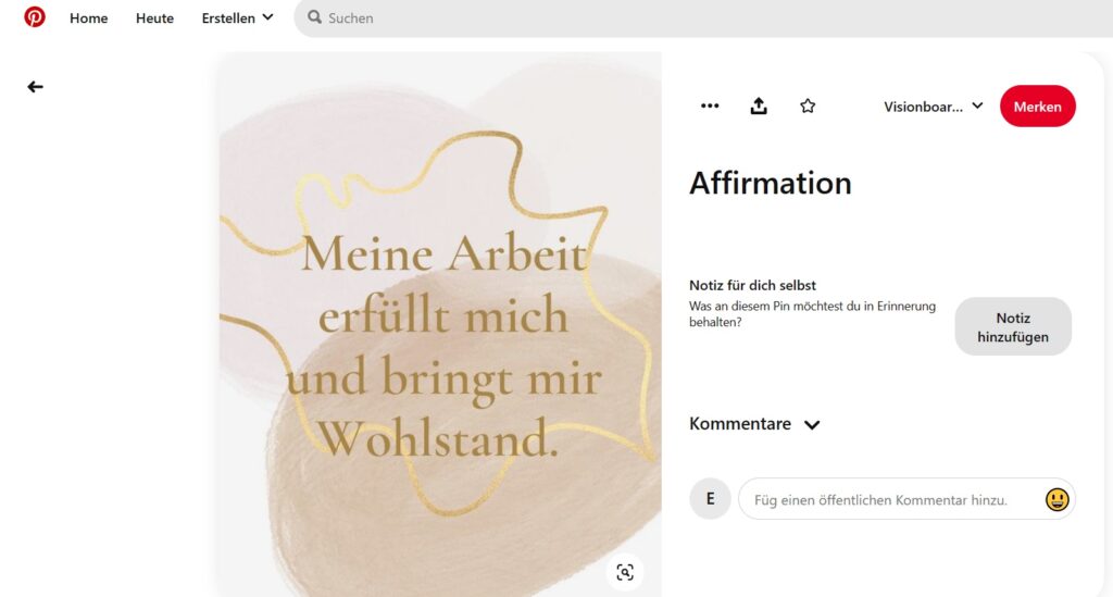 Pins im Visionboard auf Pinterest eine Notiz hinzufügen