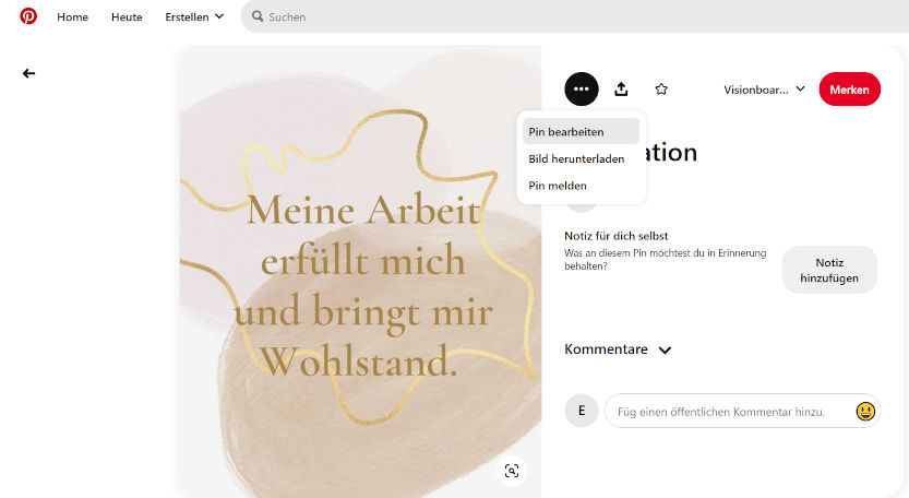 Pins aus deinem Visionboard auf Pinterst herunterladen